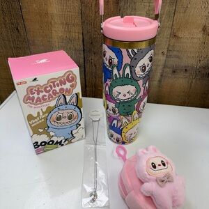 Exciting Macaron Tumbler with Pink Bunny Keychain
